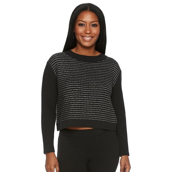 St. John Sport by Marie Gray Sweaters - St. John Sport Large Cropped Crewneck Grey Black Embellished Cropped Swe…